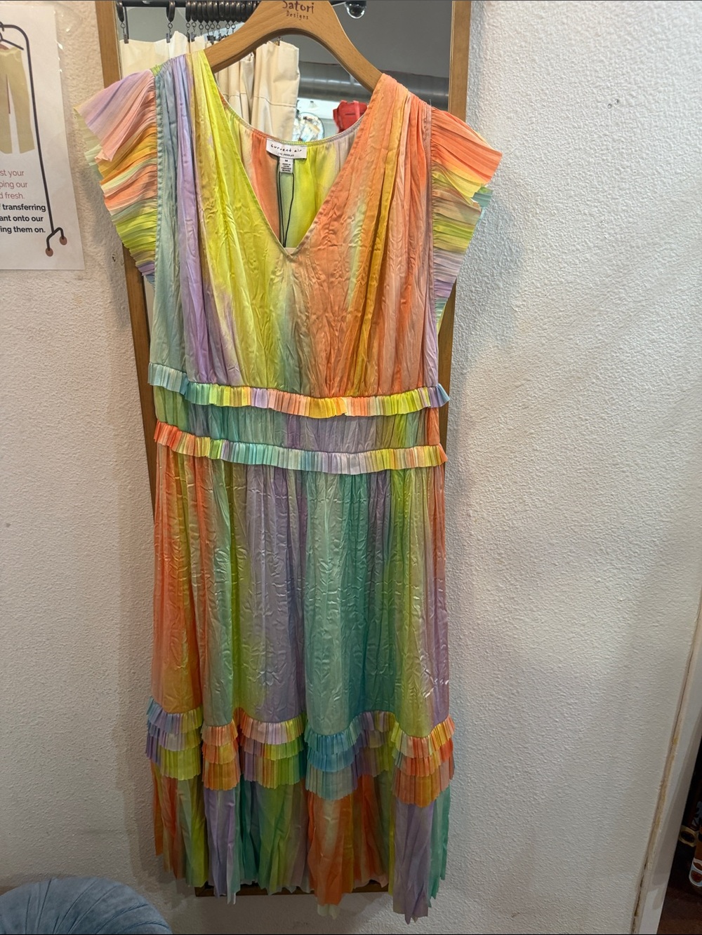 Current Air Pastel Rainbow Pleated Midi Dress
